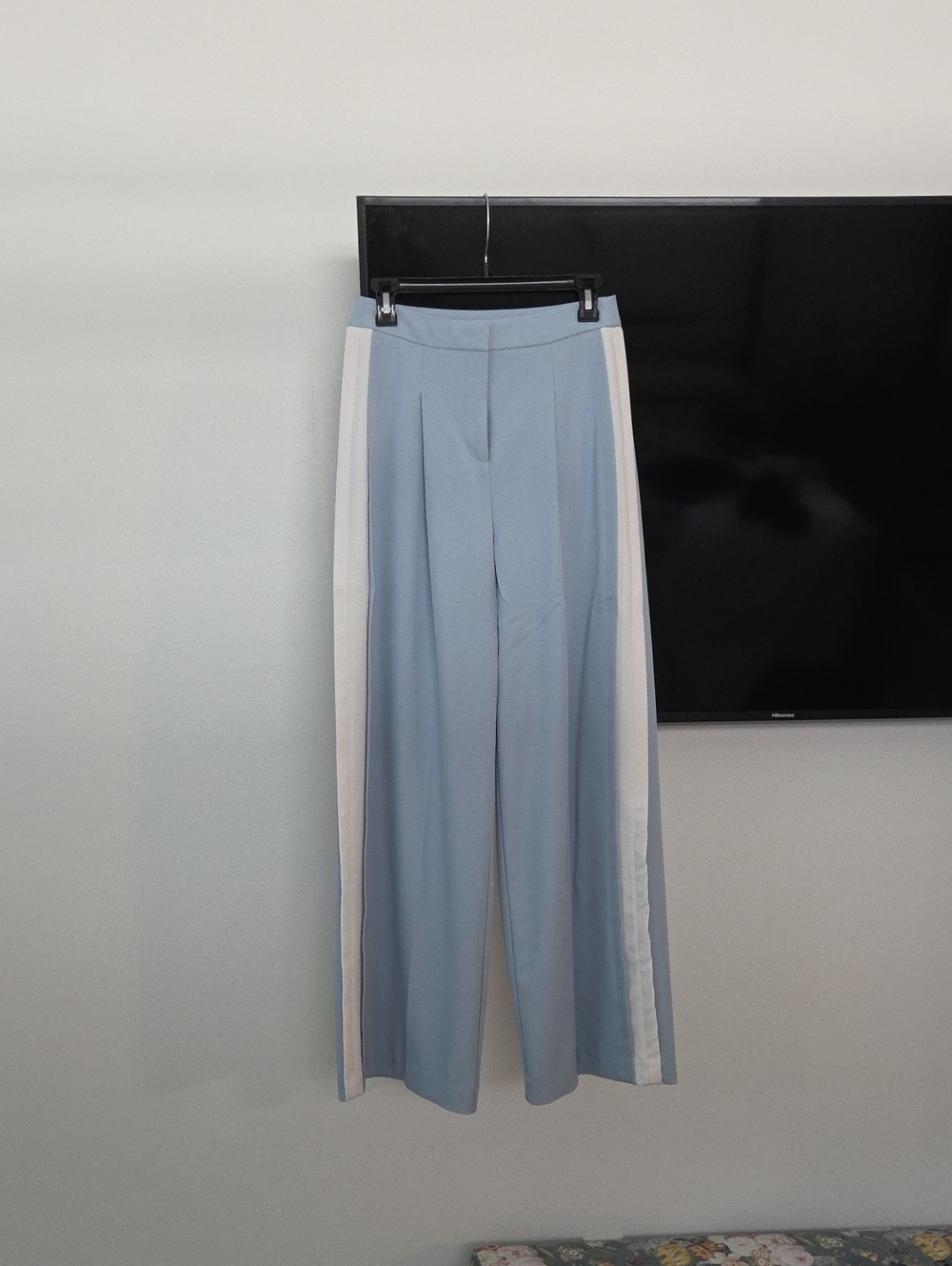 Women's Wide Leg Light Blue Pants with White Side Stripe